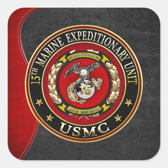 15. Marine Expeditionary Unit (15. MEU) [3D] Quadratischer Aufkleber (Vorderseite)
