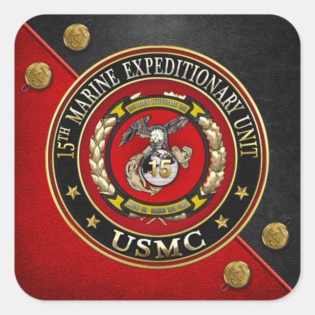 15. Marine Expeditionary Unit (15. MEU) [3D] Quadratischer Aufkleber (Vorderseite)