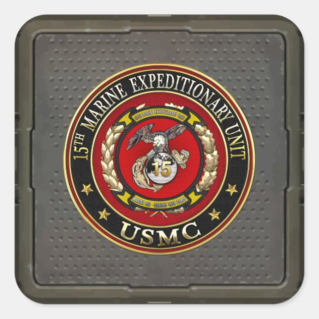 15. Marine Expeditionary Unit (15. MEU) [3D] Quadratischer Aufkleber (Vorderseite)