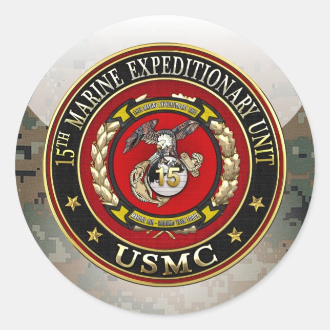 15. Marine Expeditionary Unit (15. MEU) [3D] Runder Aufkleber (Vorderseite)