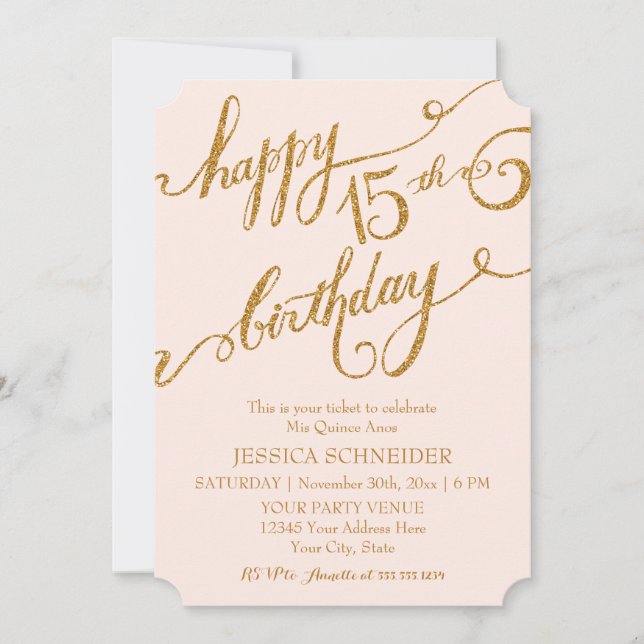 15. Mis Quince Anos, Quinceanera Birthday Ticket Einladung (Vorderseite)