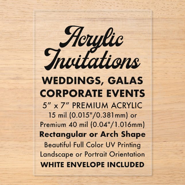 15 ml rechteckige, klare akryllische Aufforderung Acryleinladungen (Vorderseite)