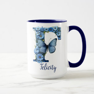 15 oz Floral Blue Mit Monogramm Coffee Tasse