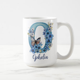 15 oz Florales blaues monogrammiertes Kaffeetasse