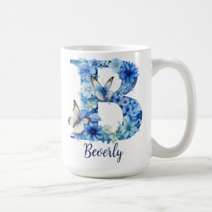 15 oz Florales blaues monogrammiertes Kaffeetasse