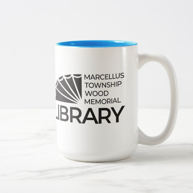 15 oz große Tasse Bibliotheks-Logo Blau (Rechts)