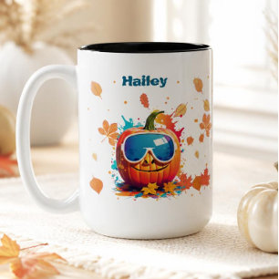 15 oz Herbst-Kaffeetasse, Coole Kürbis mit Schutzb Zweifarbige Tasse