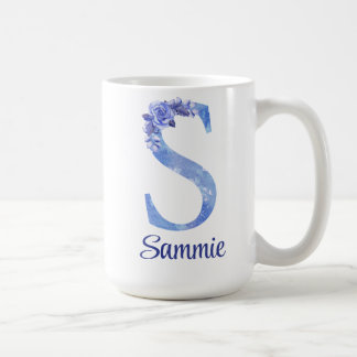 15 oz Mit Monogramm Aquarellfarben-Blues und Blume Kaffeetasse