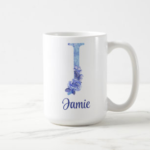 15 oz Mit Monogramm Aquarellfarben-Blues und Blume Kaffeetasse