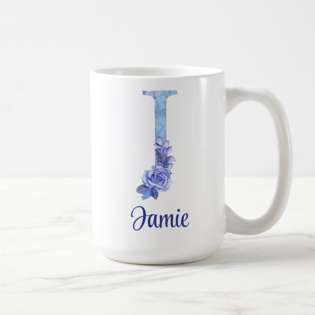 15 oz Mit Monogramm Aquarellfarben-Blues und Blume Kaffeetasse (Rechts)
