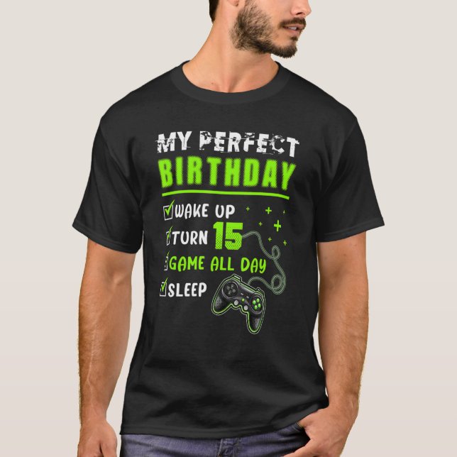 15. Perfect Birthday Boys Gaming 15 Jahre alt Ga T-Shirt (Vorderseite)