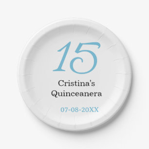 15. Quinceanera-Geburtstag blau schwarz fetter Buc Pappteller