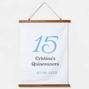 15. Quinceanera-Geburtstag blau schwarze fette Sch Wandteppich Mit Holzrahmen