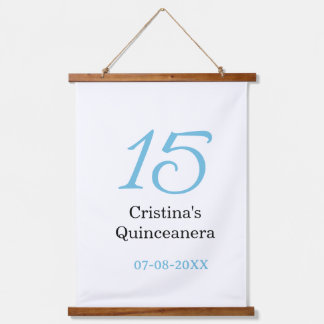15. Quinceanera-Geburtstag blau schwarze fette Sch Wandteppich Mit Holzrahmen