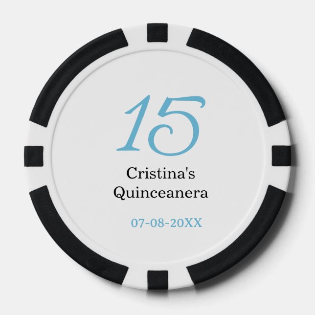 15. Quinceanera-Geburtstag blau schwarze fettschri Pokerchips (Vorderseite)