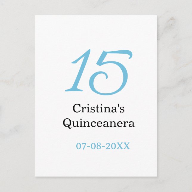 15. Quinceanera-Geburtstag blau schwarze fettschri Postkarte (Vorderseite)
