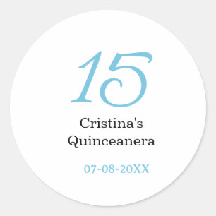 15. Quinceanera-Geburtstag blau schwarze fettschri Runder Aufkleber