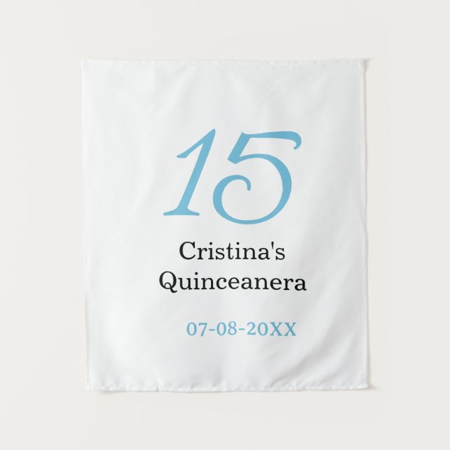 15. Quinceanera-Geburtstag blau schwarze fettschri Wandteppich (Vorderseite)