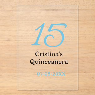 15. Quinceanera-Geburtstag blau-schwarzer fetter B Acryleinladungen