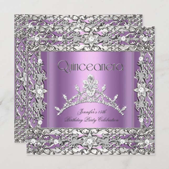 15. Quinceanera Geburtstagsparty Lilac Tiara Einladung (Vorne/Hinten)