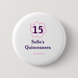 15. Quinceanera Happy Geburtstag rosa lila Datum Button