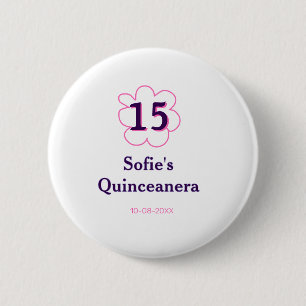 15. Quinceanera Happy Geburtstag rosa lila Datum Button
