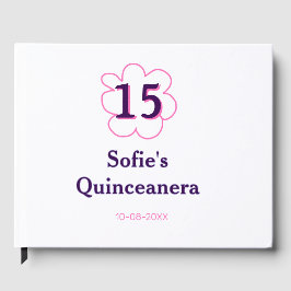 15. Quinceanera Happy Geburtstag rosa lila Datum Gästebuch