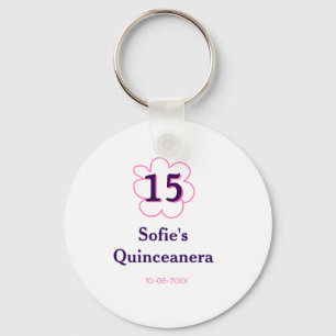 15. Quinceanera Happy Geburtstag rosa lila Datum Schlüsselanhänger