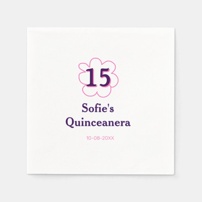 15. Quinceanera Happy Geburtstag rosa lila Datum Serviette (Vorderseite)