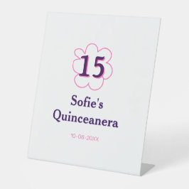 15. Quinceanera Happy Geburtstag rosa lila Datum Sockelschild