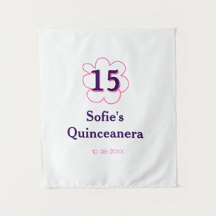 15. Quinceanera Happy Geburtstag rosa lila Datum Wandteppich