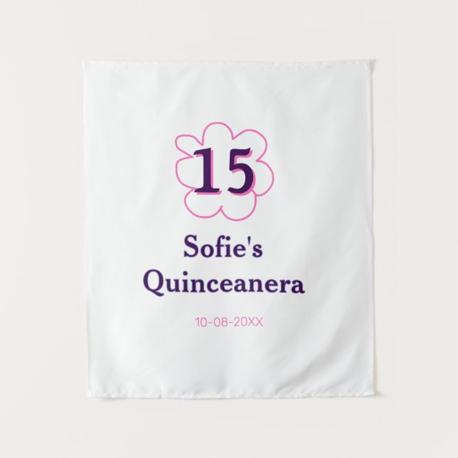 15. Quinceanera Happy Geburtstag rosa lila Datum Wandteppich (Vorderseite)