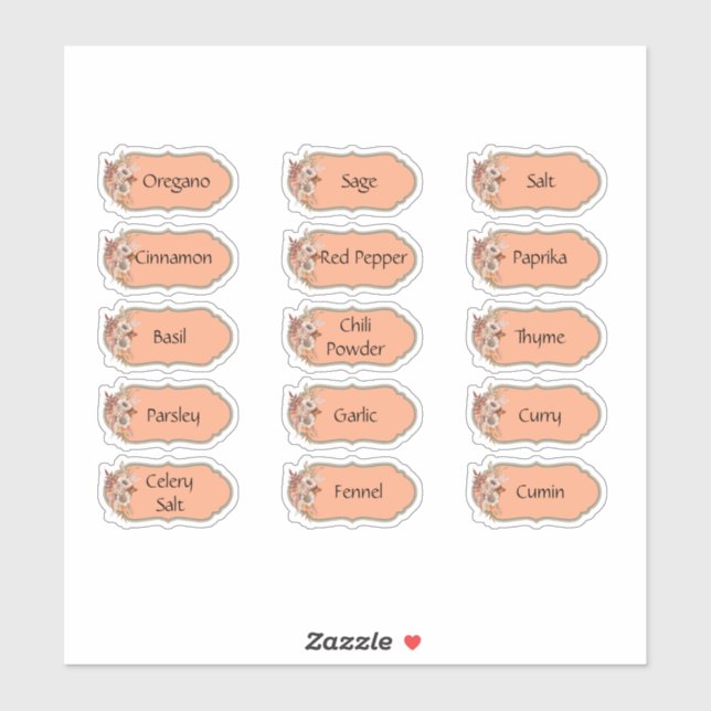 15 Rustikale, florale Spice Jar Stickers Aufkleber (Blatt)