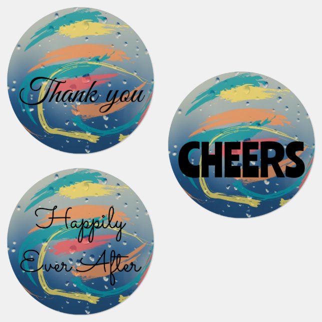 15-set Teal, Orange, Yellow & Coral Brushstrokes Etiketten (Gruppe)