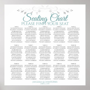 15 Tabelle Aquamarin & grau Hochzeitstabelle Poster