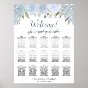 15 Tabelle Dusty Blue Gray Rose Sitzplan Poster