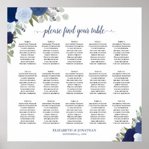 15 Tabelle Elegante blaue Rose Hochzeitstabelle Poster