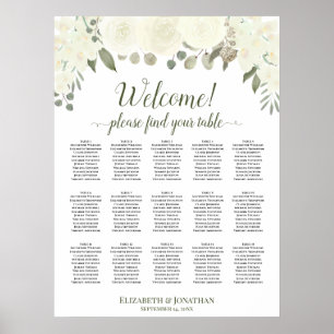 15 Tabelle Elfenbeinweiße Rosen Hochzeitstabelle Poster