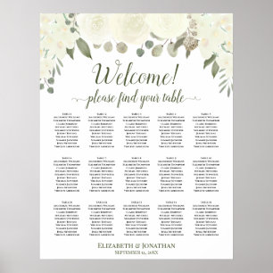 15 Tabelle Elfenbeinweiße Rosen Hochzeitstabelle Poster