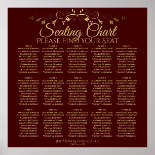 15 Tabelle Gold & Auburn Brown Hochzeitstabelle Poster
