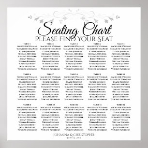 15 Table Silver Filigree Wedding Seating Chart Poster