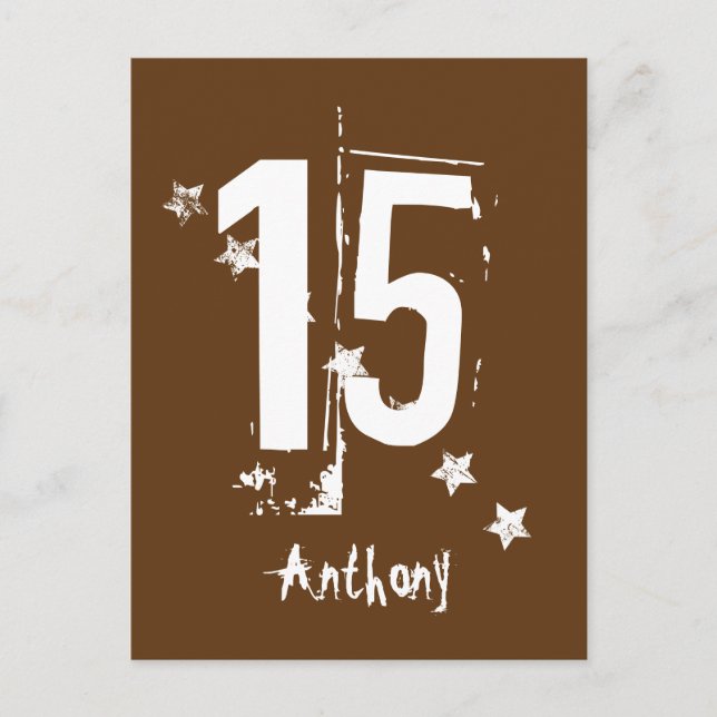 15. Teen Birthday Rett Date Grunge Letters Stars Ankündigungspostkarte (Vorderseite)