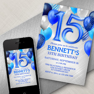 15. Teen Boy Blue Geburtstag Einladung