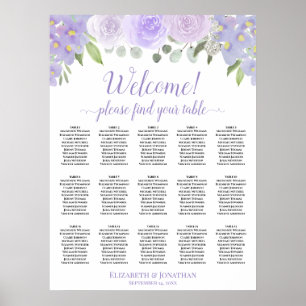 15-Tisch-Lavendel-Rosen-Boho-Hochzeits-Sitzplan Poster