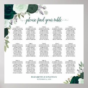 15-Tisch-Sitzplan Smaragdrosen Chic Hochzeit Poster