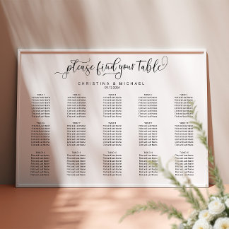 15 Tische 120 Gäste kalligraphische Seating Chart Poster