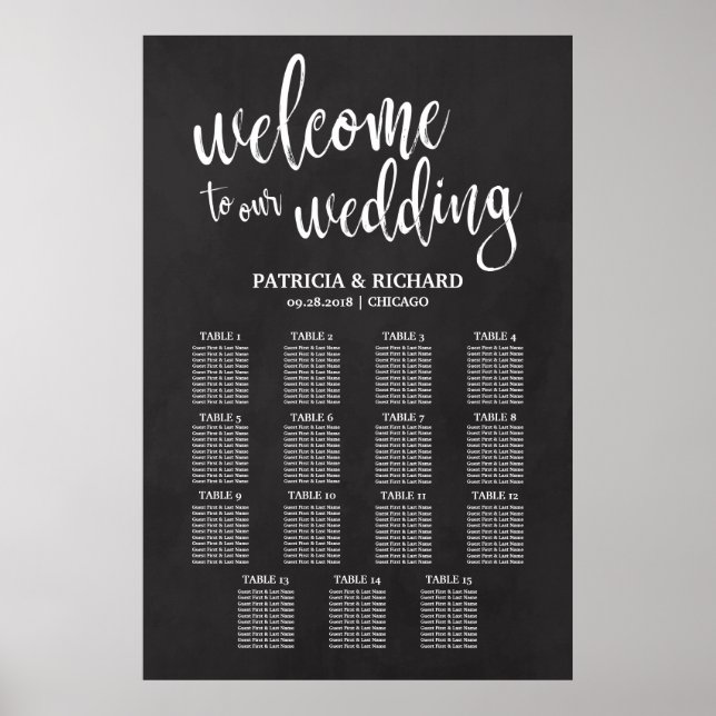 15 Tische Hochzeits-Sitzplan-Schild Tafel Poster (Vorne)