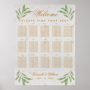15 Tische Sitzplan Grüne Blätter Foliage Poster