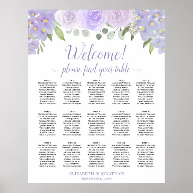 15 Tischlavender-Rose Boho Hochzeitstabelle Poster (Vorne)