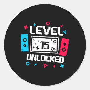 15 Unverriegelter Gamer 15. Geburtstag Geschenkspi Runder Aufkleber